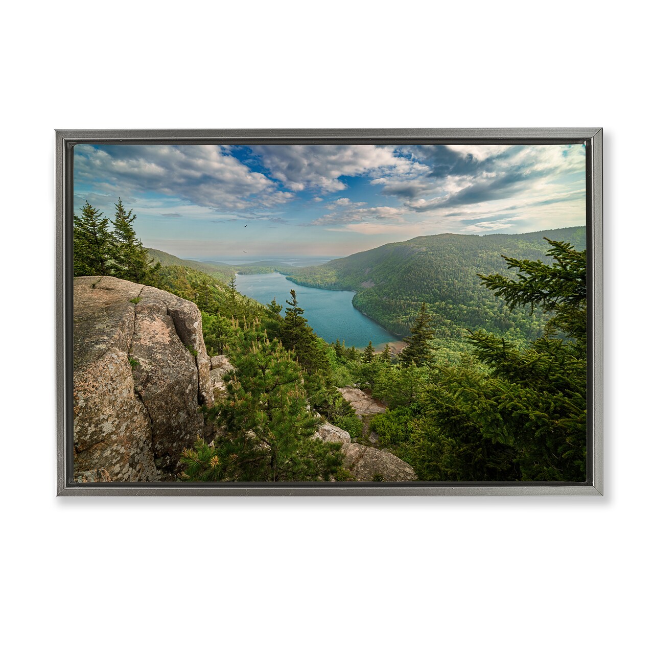 Stupell Industries Lake View Over Mountains Framed Floater Canvas Wall Art Design by Rick Berk